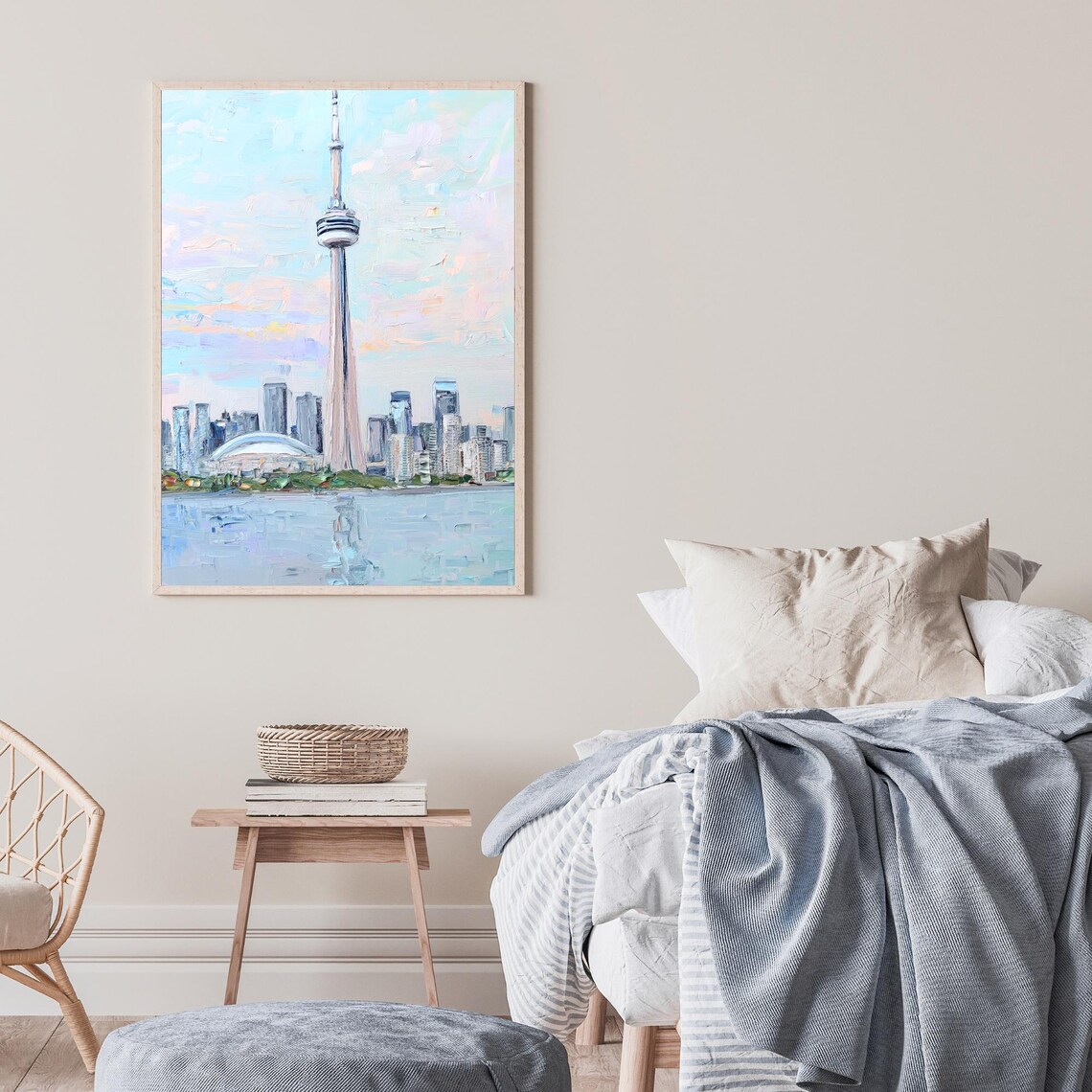 CN Tower Toronto Skyline Pastel Oil Painting Cityscape Travel Poster - Image 2