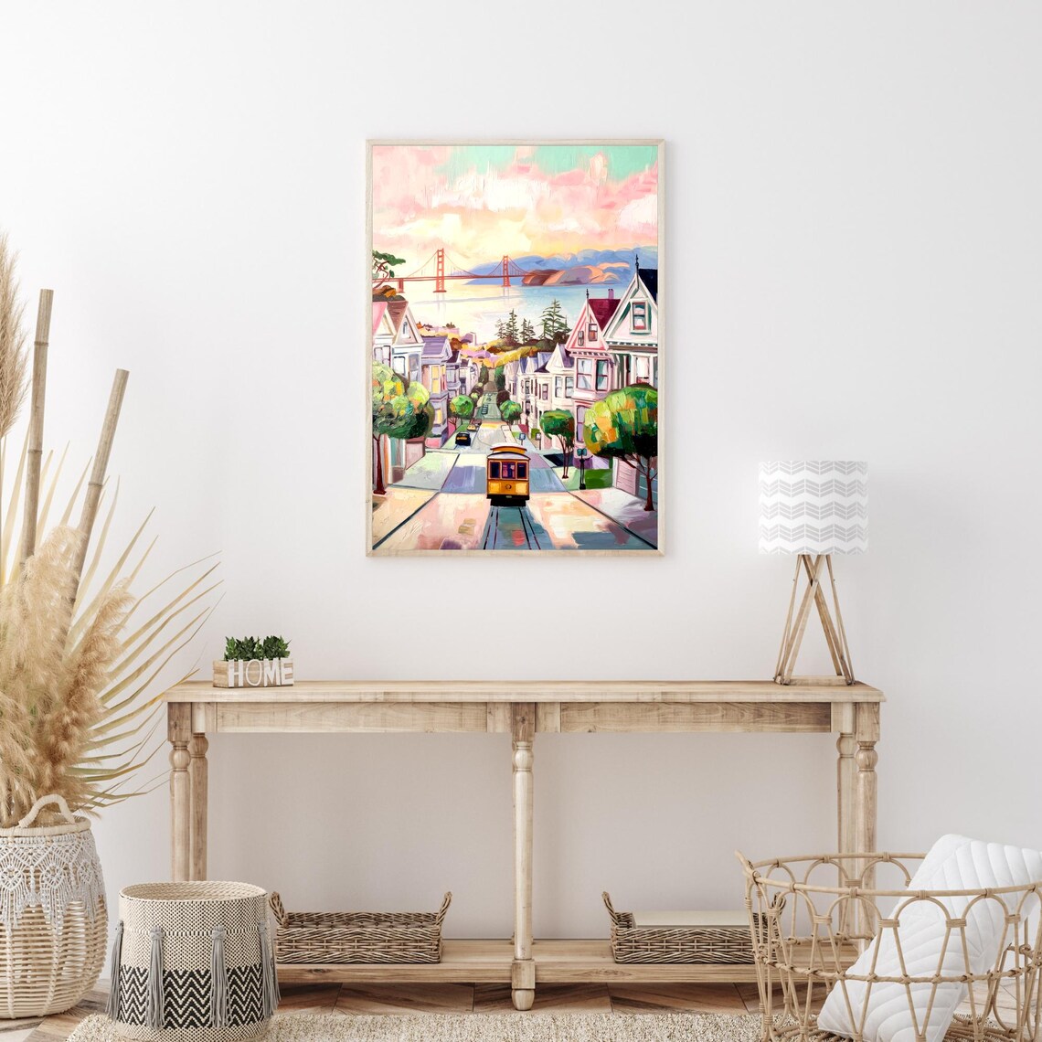 San Francisco Cable Car Steep Street Golden Gate View Painting Poster - Image 3