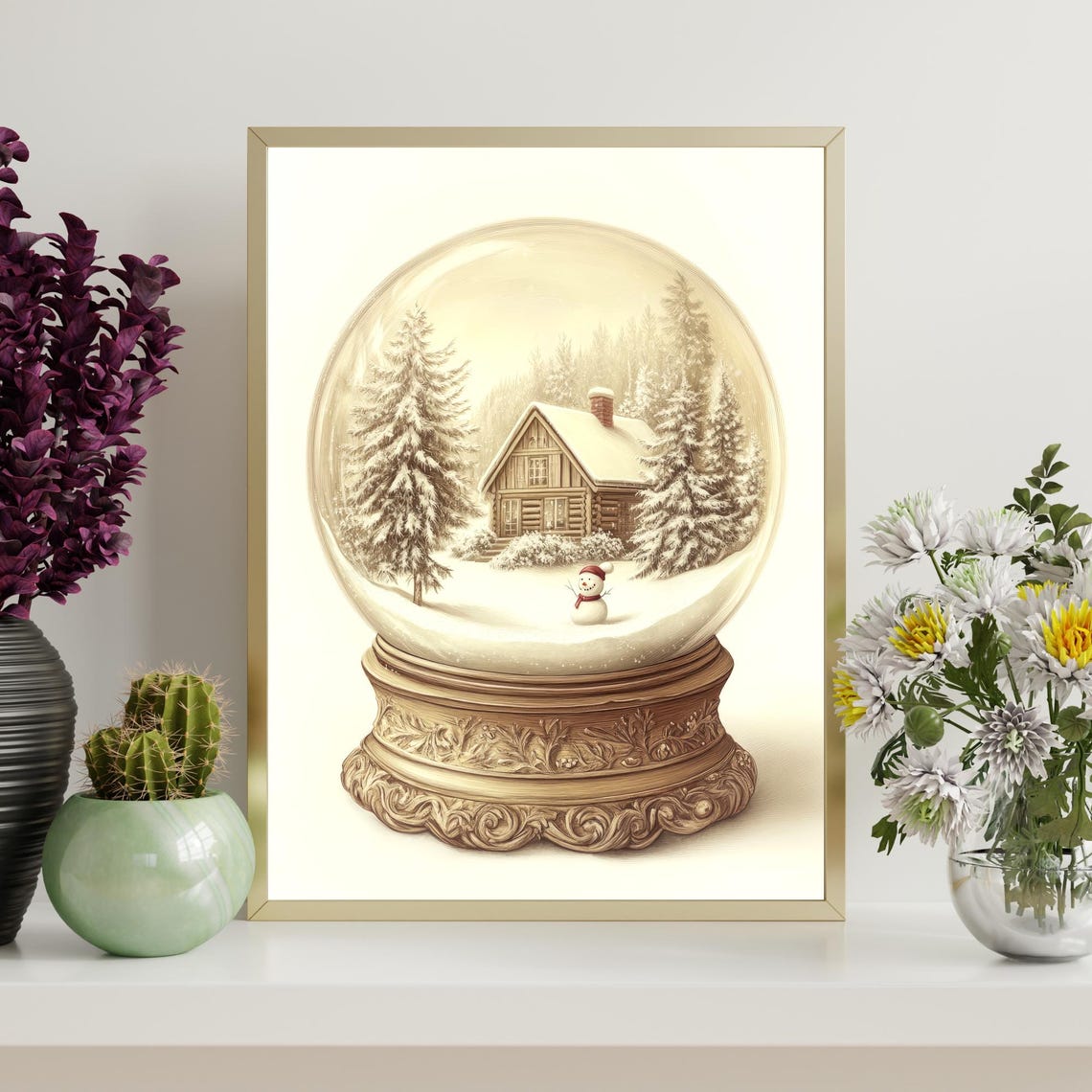Christmas Snow Globe Winter Cabin Scene Vintage Holiday Poster - Image 4