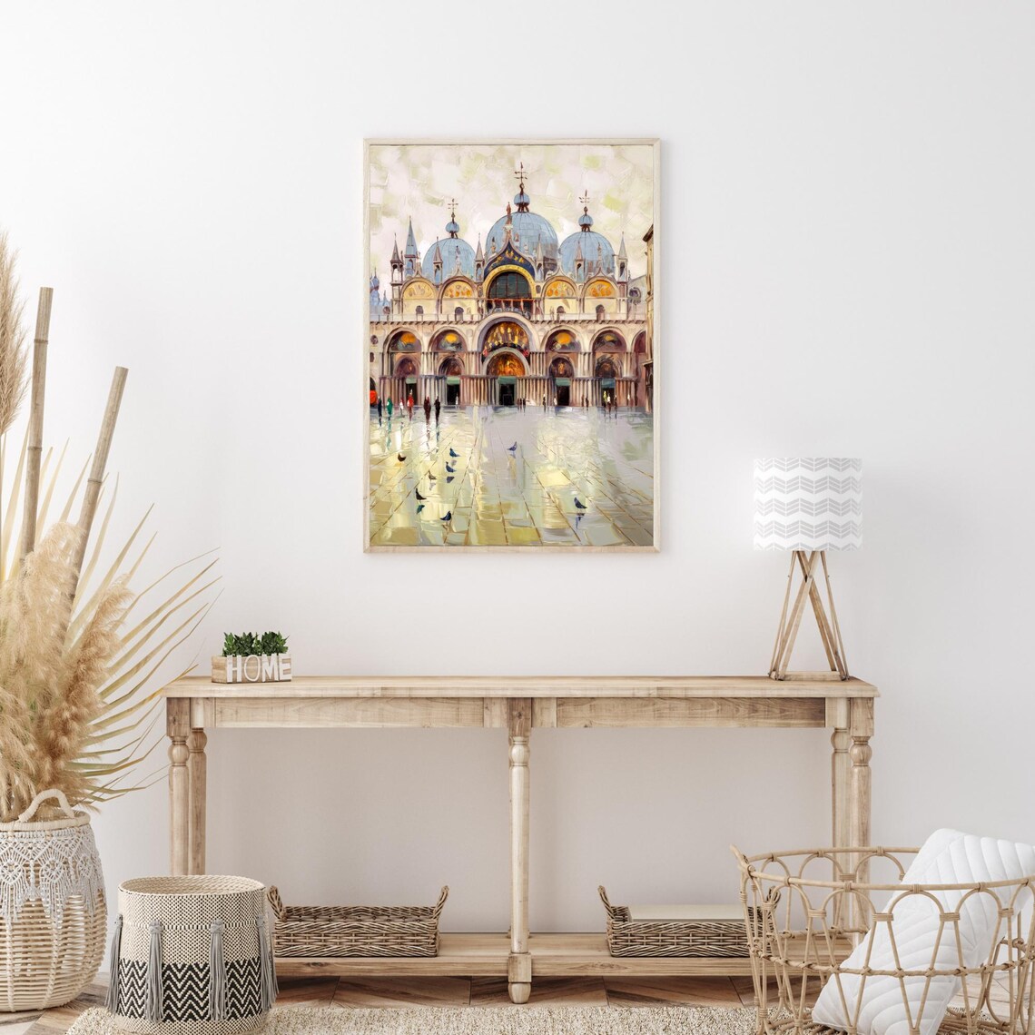 Saint Marks Basilica Venice Pigeons Piazza Golden Hour Oil Art Poster - Image 3