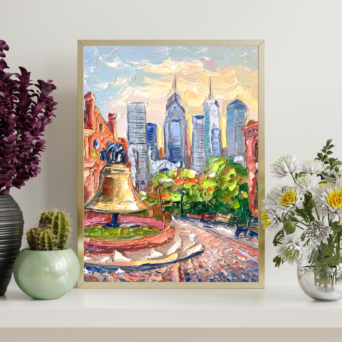 Philadelphia Liberty Bell Downtown Skyline Golden Hour Oil Art Poster - Image 4