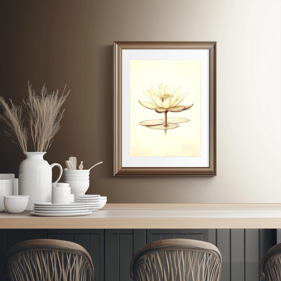 White Water Lily Botanical Illustration Minimalist Floral Poster - Image 2
