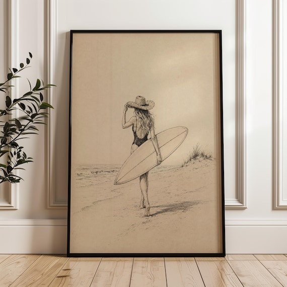 Coastal Cowgirl Wall Art Vintage Surf Print Minimal Beach Poster Hamptons Decor