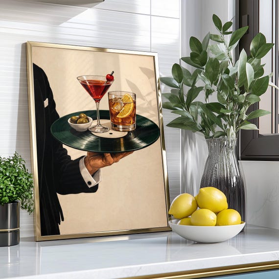 Vinyl Cocktail Tray Poster, Mid-Century Bar Art Print