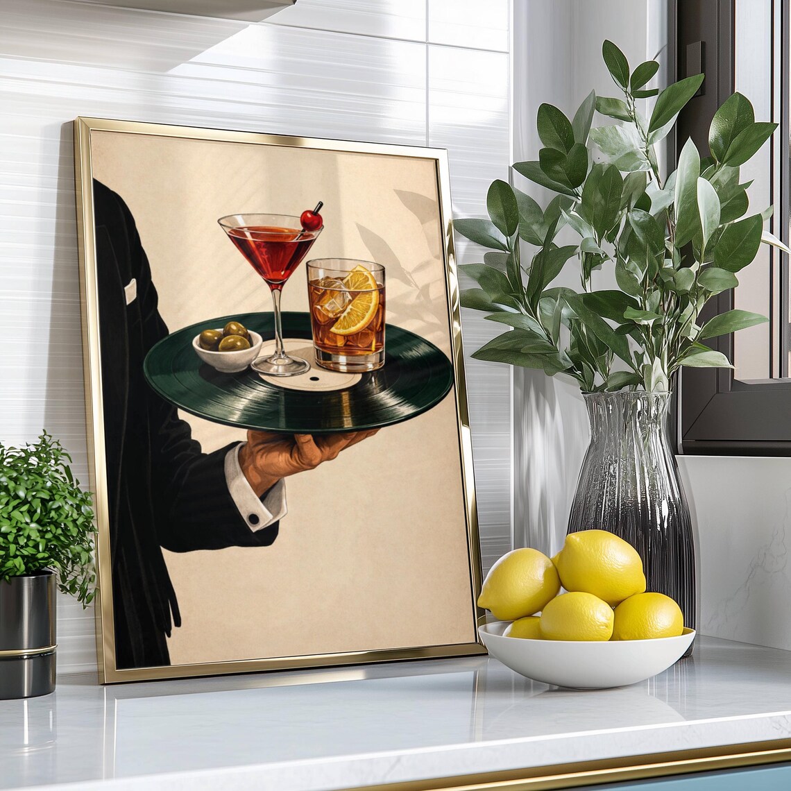 Vinyl Cocktail Tray Poster, Mid-Century Bar Art Print
