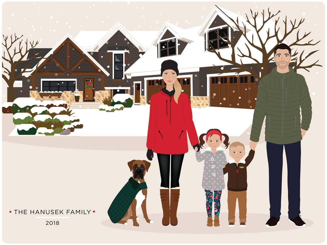Family Drawing With House - Line Art Art Print - Image 3