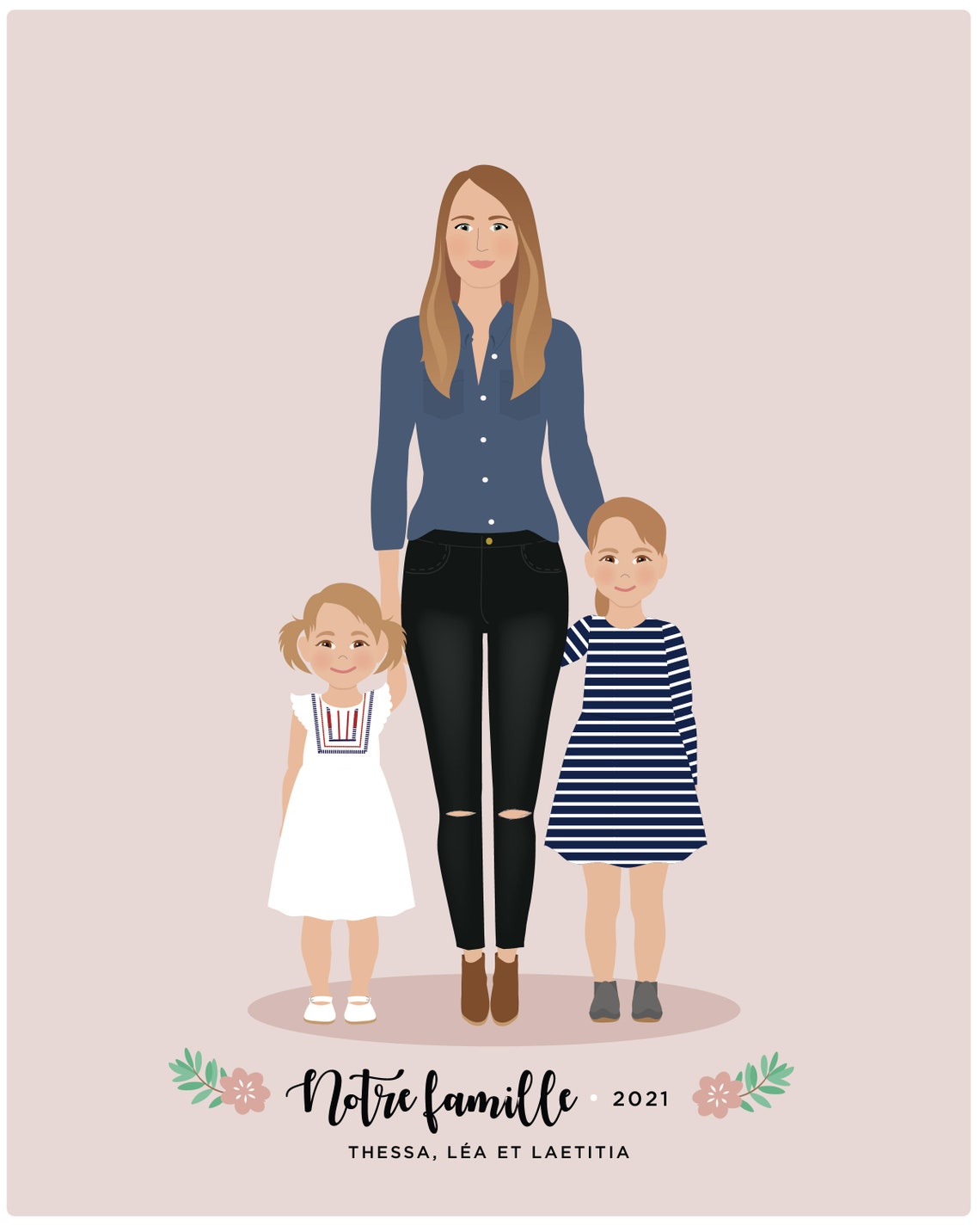 Modern City Family Portrait Illustration Baby Kids Dog Poster - Image 3