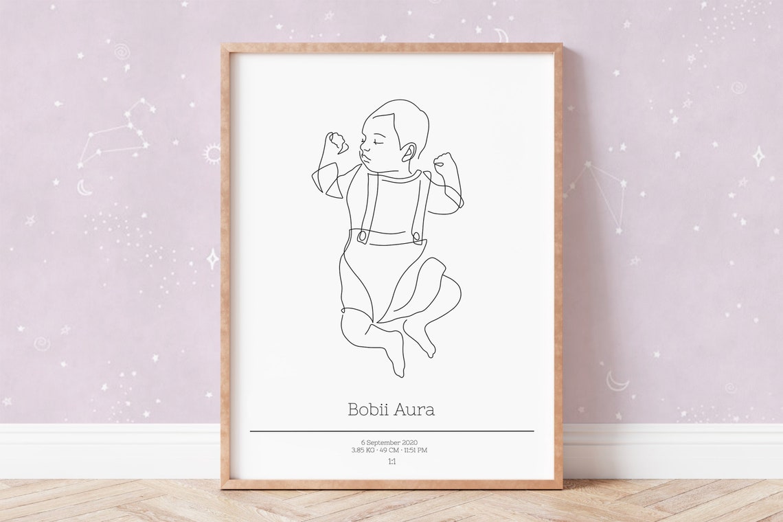 Custom Baby Birth Scale Line Drawing Personalized Nursery Poster