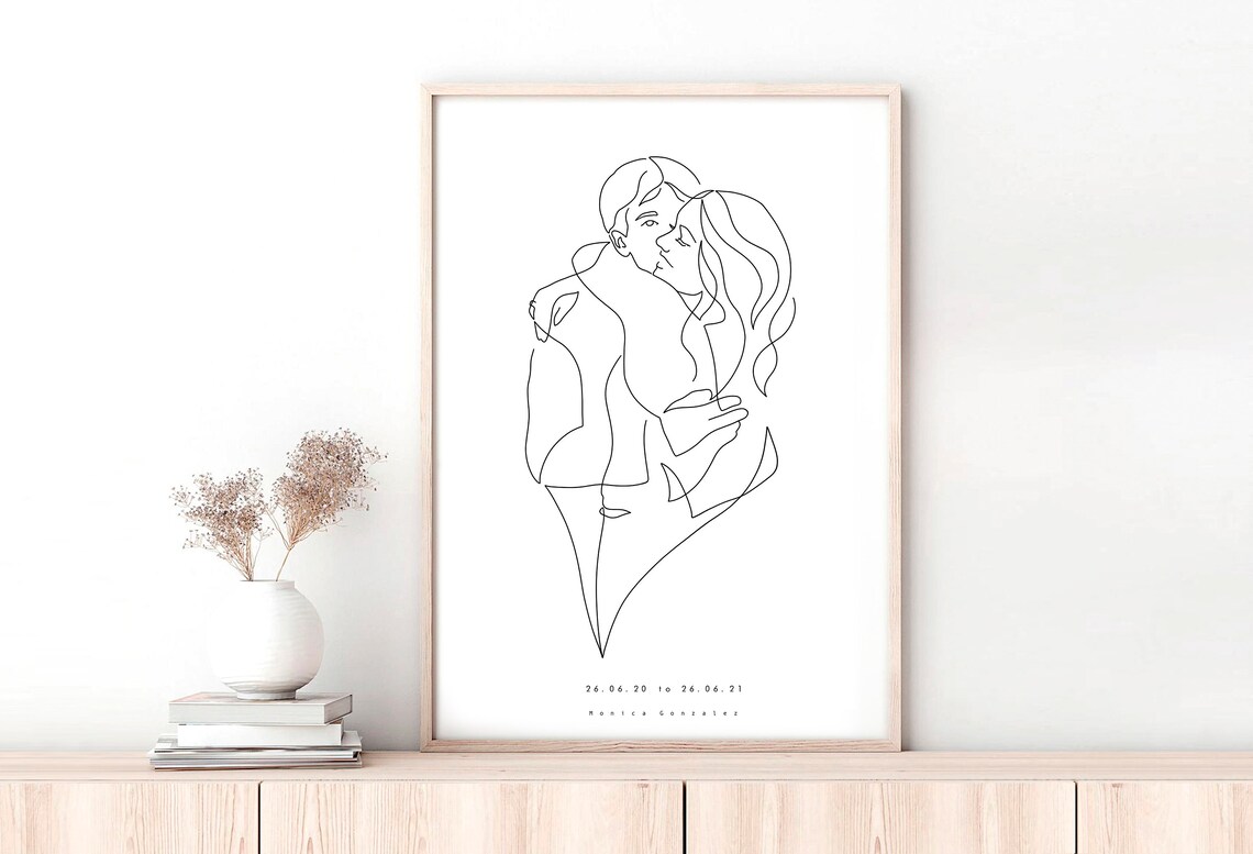 Family Group Hug Minimalist Line Art Portrait with Custom Name Poster - Image 6