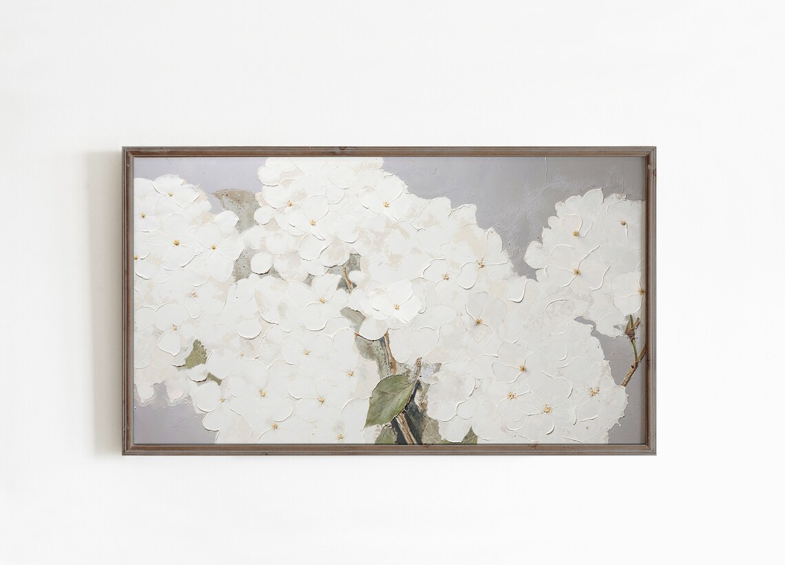 White Hydrangea Artwork, Summer Seasonal Art Print - Image 2