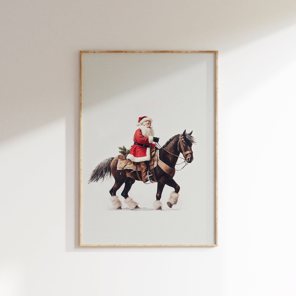 Cowboy Santa Claus Horse Riding Western Christmas Art Poster