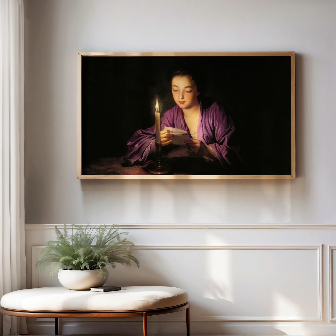 Candlelight Letter Woman Purple Robe Moody Vintage Painting Poster - Image 4