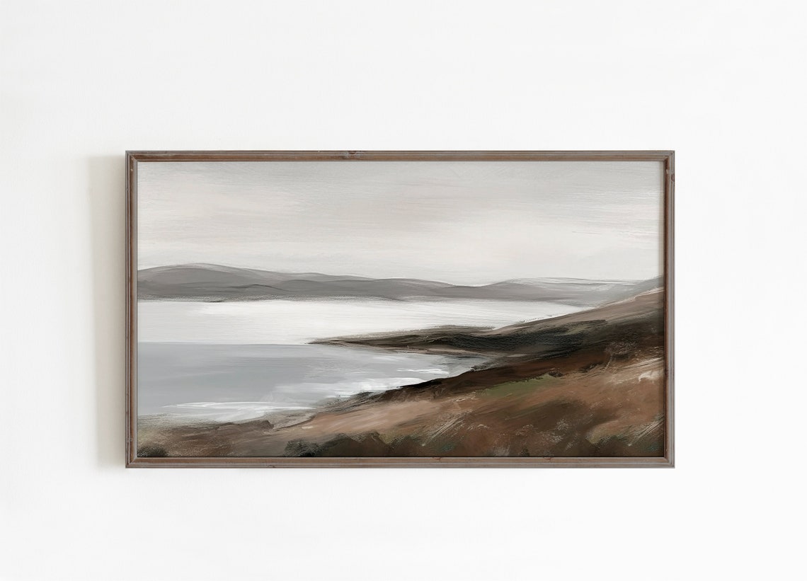 Abstract Autumn Lake Landscape in Warm Neutral Tones Art Poster - Image 3