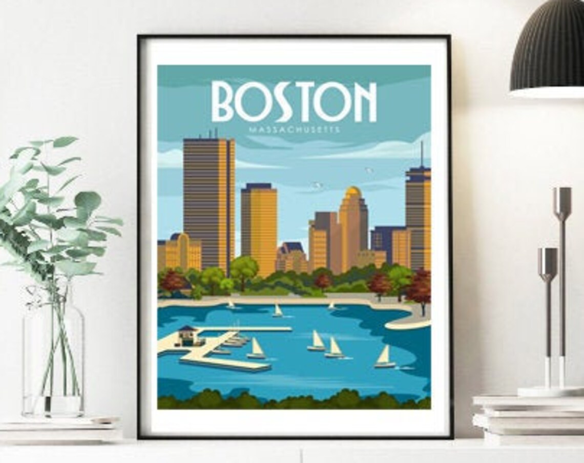 Boston Retro Travel Poster, Massachusetts Wall Art - Image 3