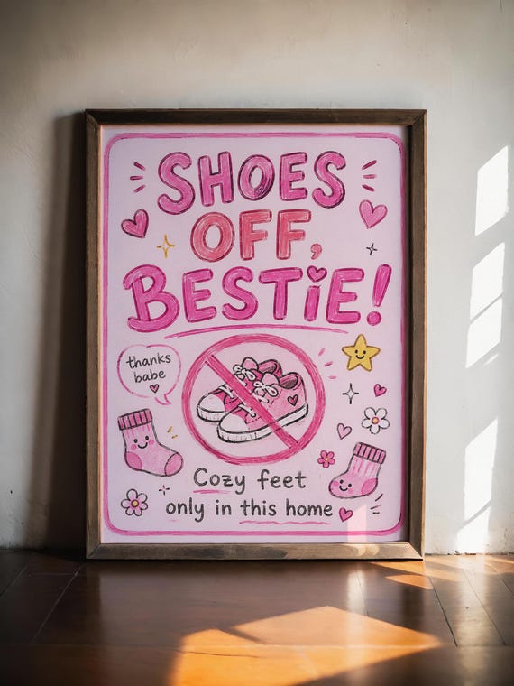 Shoes Off Bestie Funny Pink Entryway Wall Poster