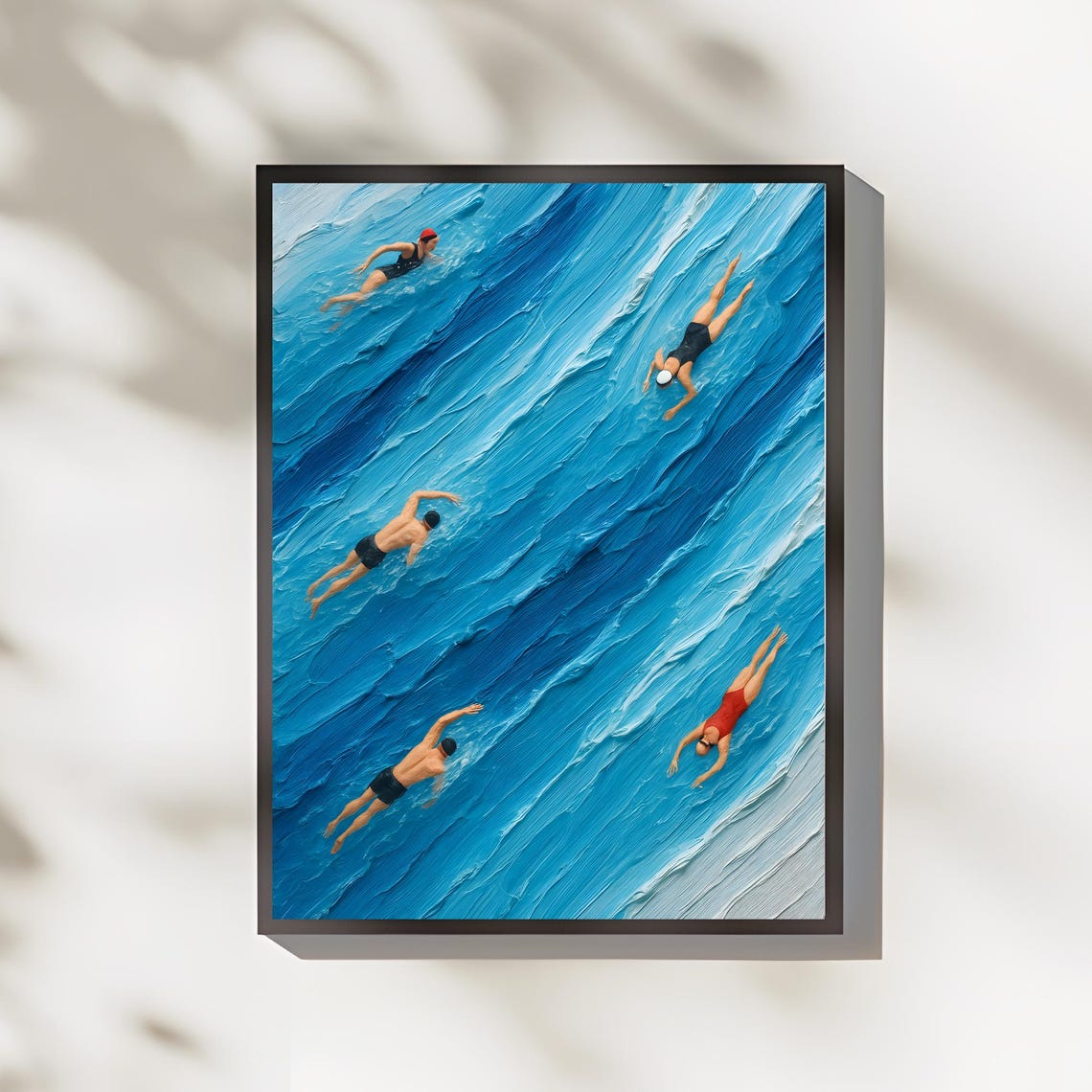 Aerial Swimmers Blue Ocean Impasto Painting Modern Decor Poster
