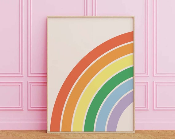 Rainbow Print Art Minimal Boho Rainbow Art Colorful St Patricks Day Decor Retro Pride Wall Art
