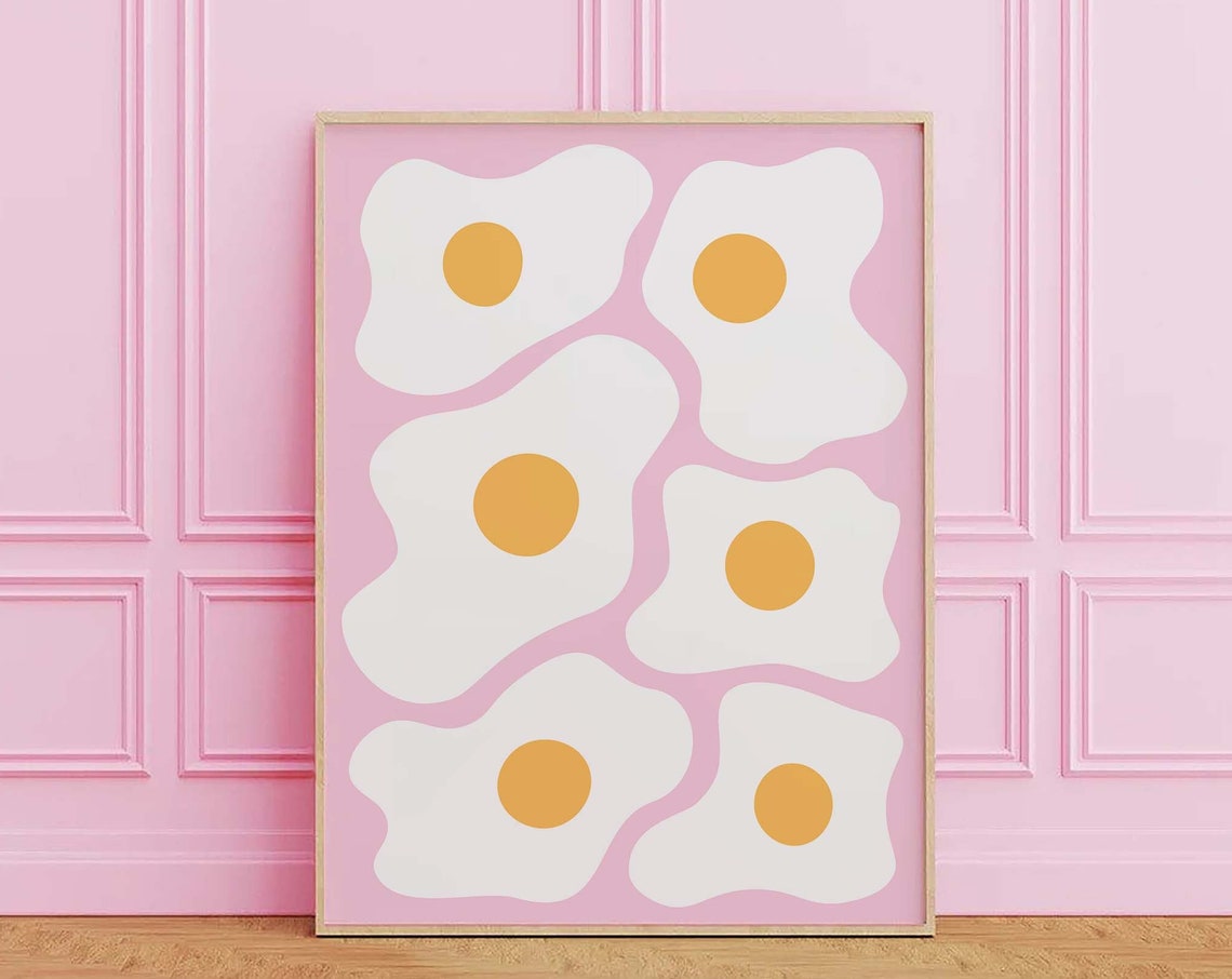 Eggs Print Art Pink Kitchen Food Decor Retro Breakfast Art Poster Cute Trendy Wall Art