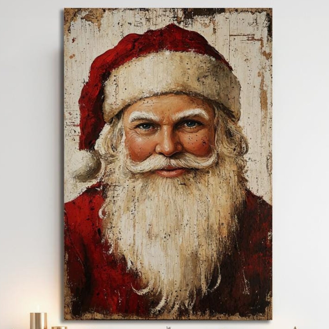 Vintage Santa Claus Portrait Classic Christmas Painting Poster