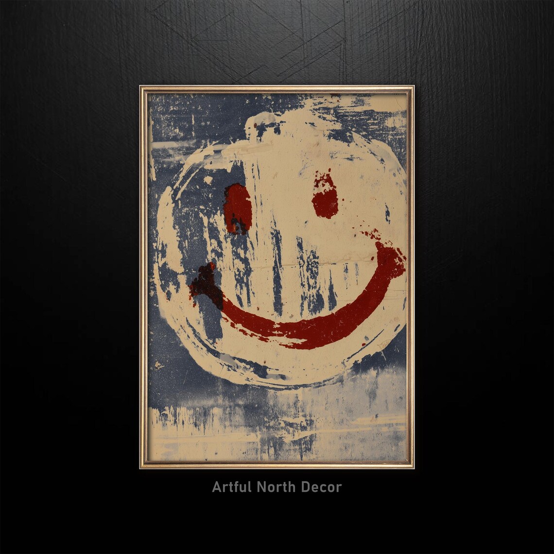 Abstract Smiley Face Poster, Bold Textured Urban Art