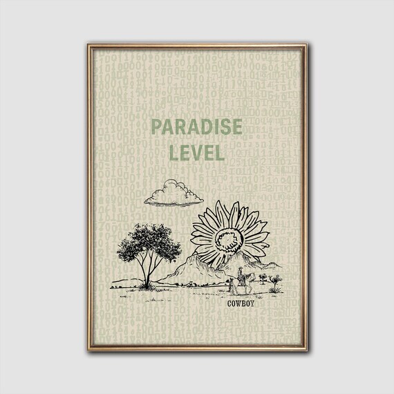 Paradise Level Cowboy Sunflower Surreal Western Pop Art Poster