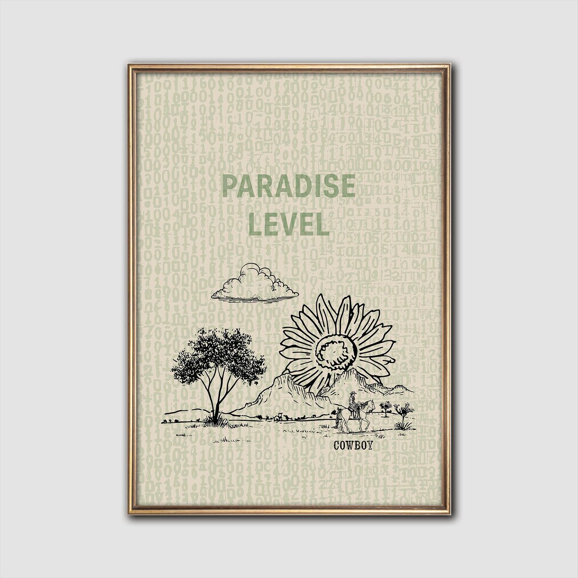 Paradise Level Cowboy Sunflower Surreal Western Pop Art Poster