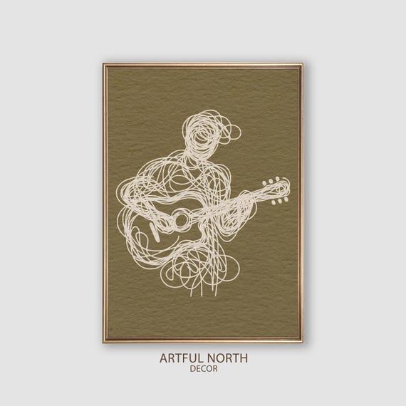 Guitar Player Scribble Art Print, Abstract