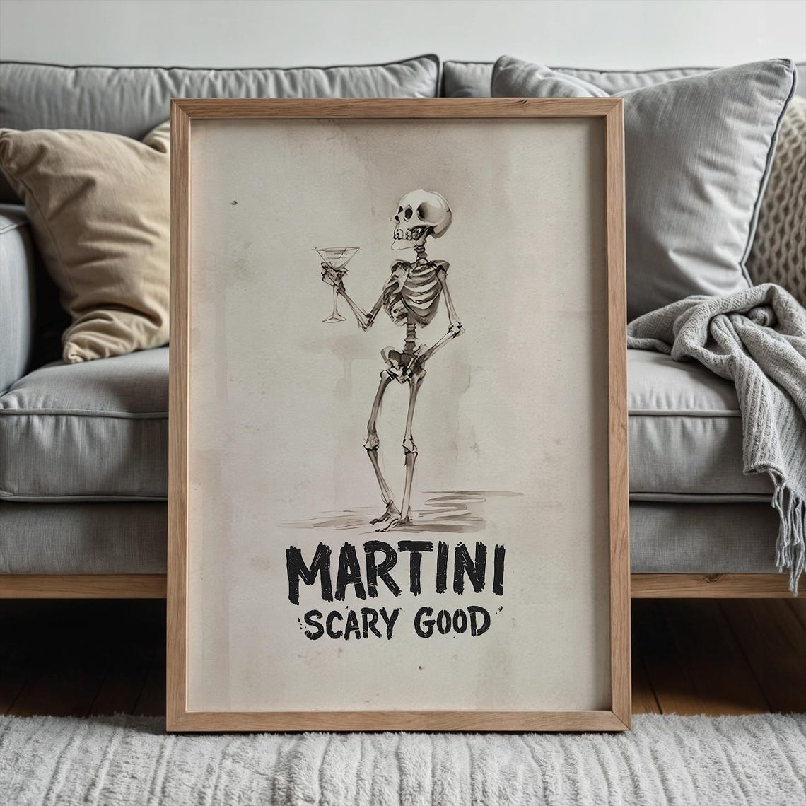 Martini Scary Good Skeleton Watercolor Halloween Cocktail Party Poster
