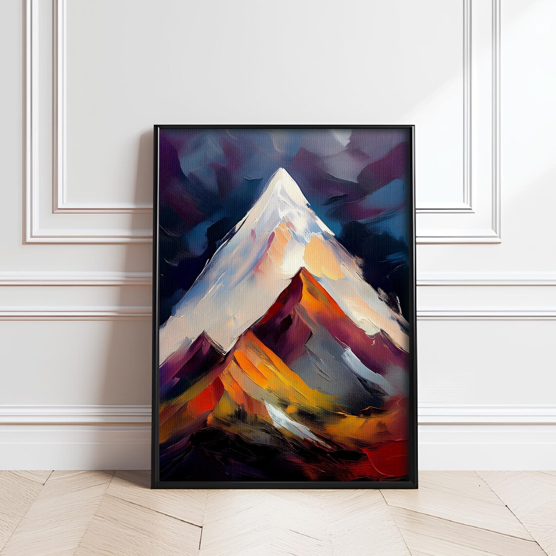 Abstract Mountain Landscape Vibrant Colors Snow Peak Oil Art Poster