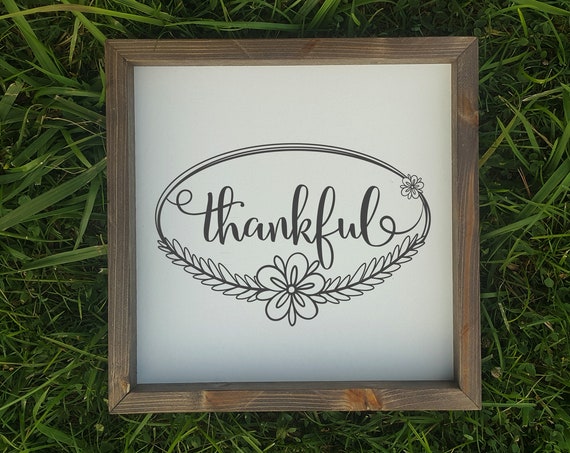 Framed Thankful Wood Sign Farmhouse Decor Thankful Distressed Wood Sign Rustic Thankful Sign Wooden Sign Farmhouse Style Frame