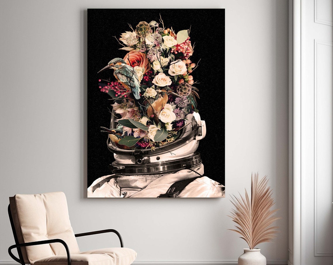 Spacethemed Astronaut Canvas Art Large Poster Print Modern Wall Decor For Home Ready To Hang Futuristic Room