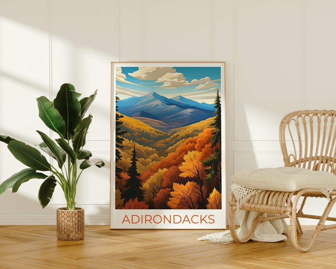 Adirondacks Mountains Autumn Foliage Valley Golden View Travel Poster - Image 2