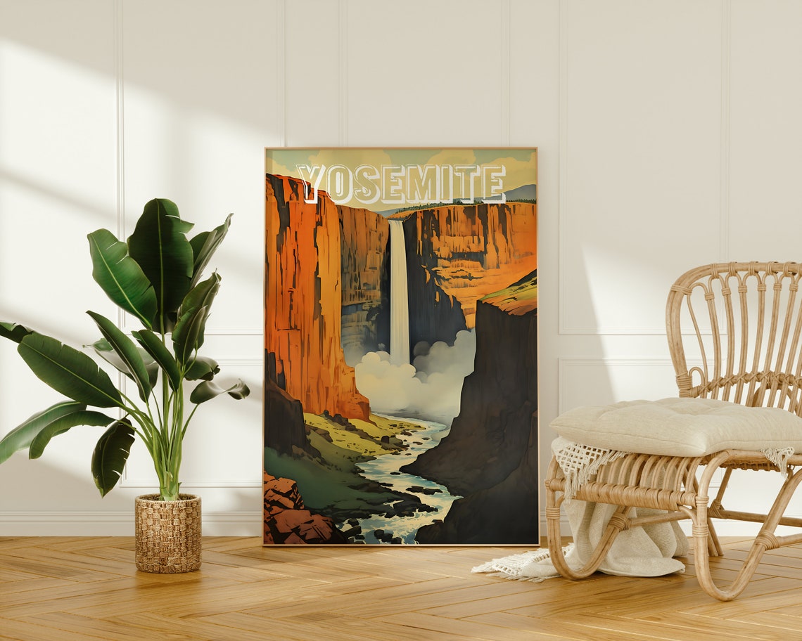 Yosemite National Park Waterfall Misty Canyon Vintage Style Poster - Image 2