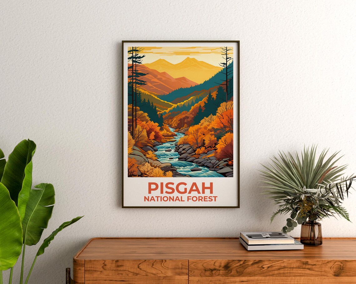 Pisgah National Forest Autumn Valley River Golden Peaks Travel Poster - Image 3