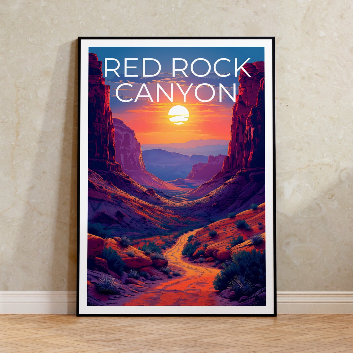 Red Rock Canyon Nevada Sunset Desert Cliffs Winding Trail View Poster