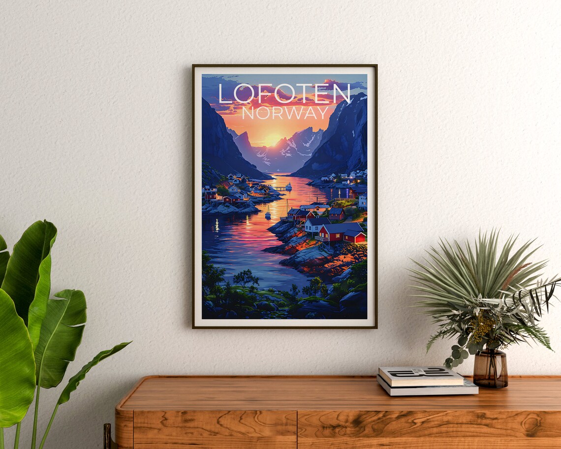 Lofoten Norway Fishing Village Fjord Sunset Arctic Travel Poster - Image 3