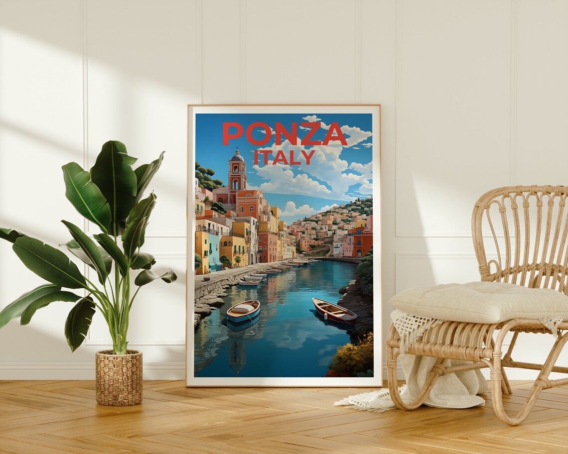 Ponza Italy Colorful Harbor Boats Seaside Old Town Travel Poster - Image 2