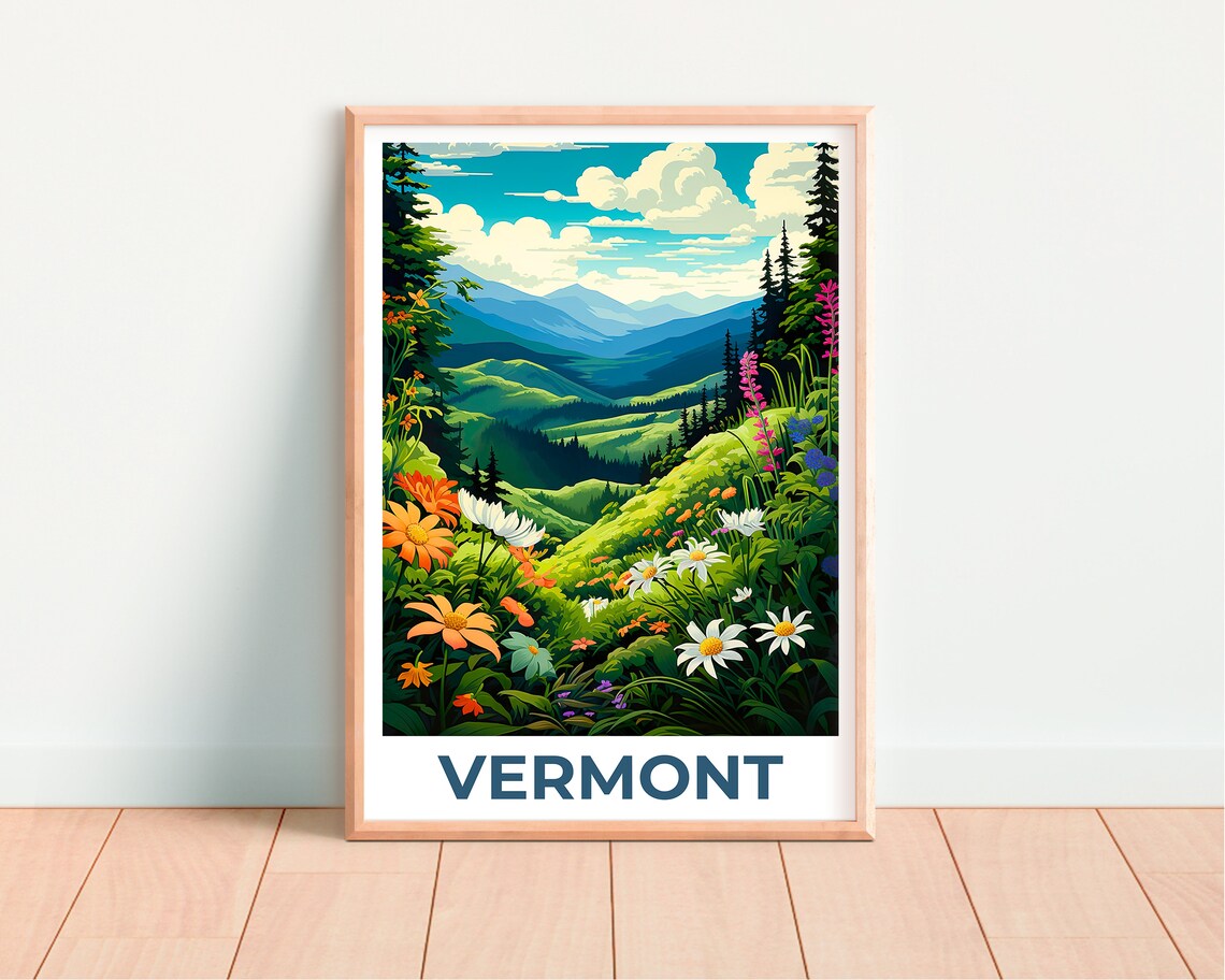 Vermont Green Mountains Flower Travel Poster Print - Image 4