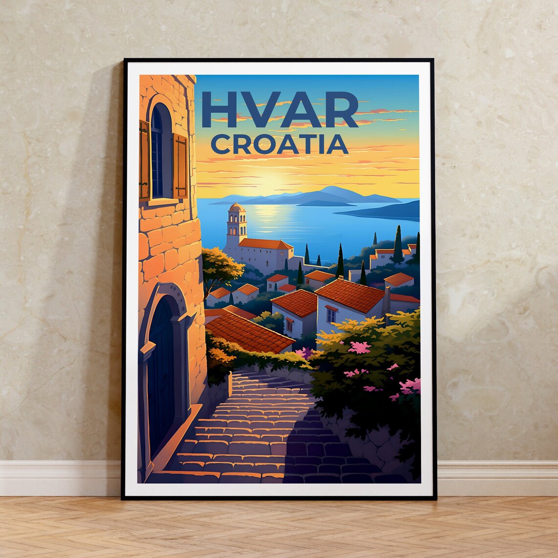 Hvar Croatia Travel Poster, Europe Wall Art Print