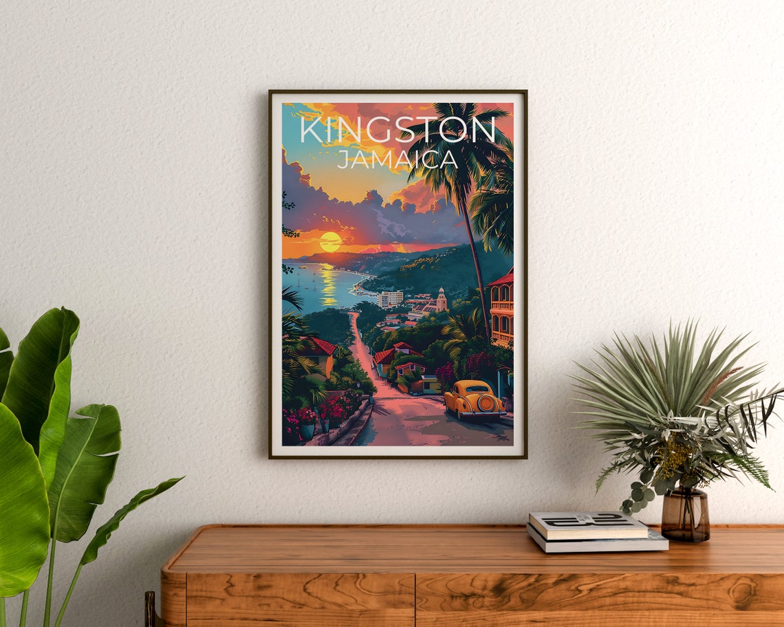 Kingston Jamaica Tropical Harbor Sunset Palms Coastal City Poster - Image 3