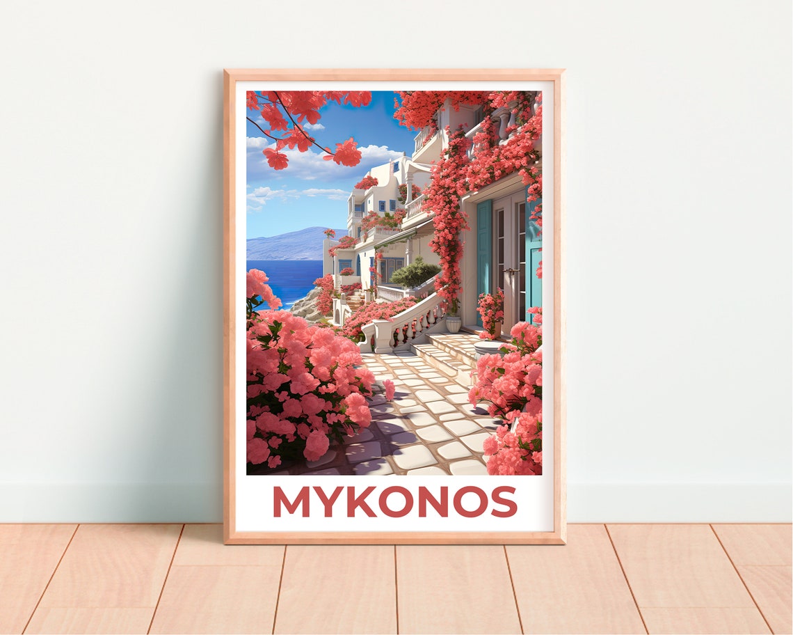 Mykonos Greece Bougainvillea Alley Whitewashed Streets Travel Poster - Image 4