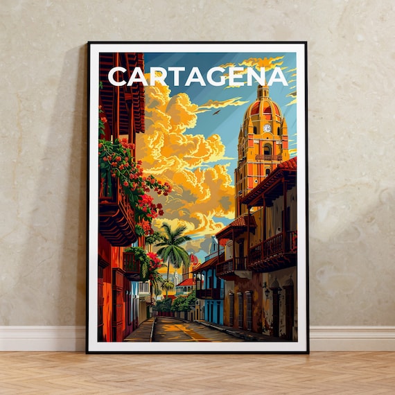 Cartagena Colombia Old Town Clock Tower Street Colonial Travel Poster