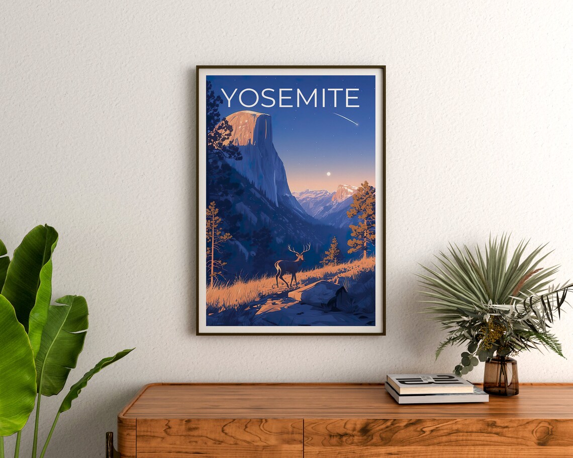 Yosemite California Half Dome Dusk Deer Meadow Stars Travel Poster - Image 3