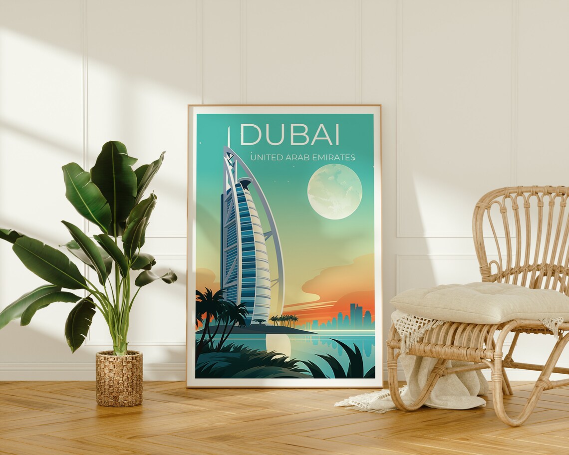Dubai UAE Burj Al Arab Sail Hotel Moonlit Skyline Palm Island Poster - Image 2