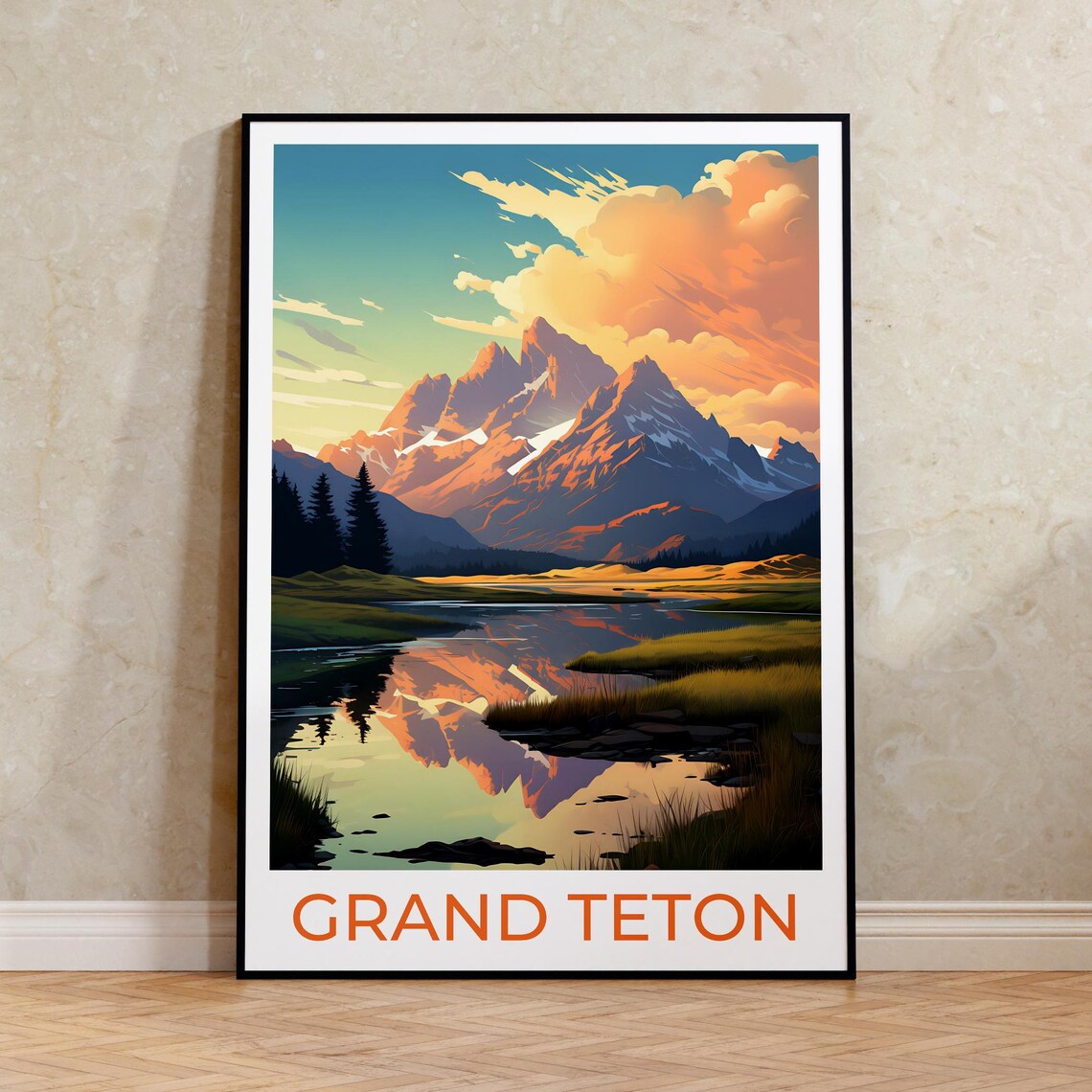 Grand Teton Travel Poster, Wyoming Mountain Print