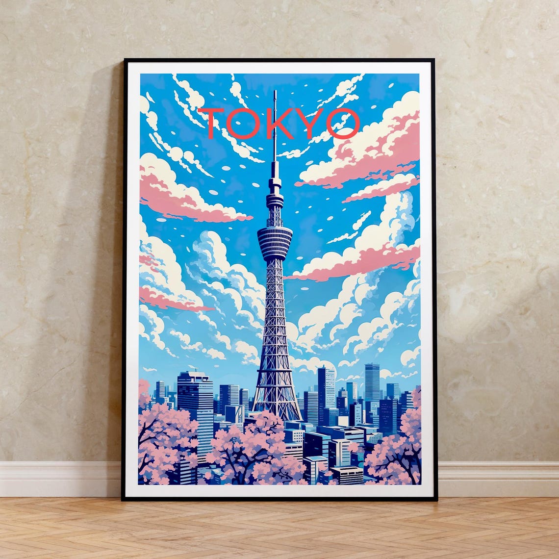 Tokyo Japan Skytree Tower Cherry Blossoms City Skyline Spring Poster