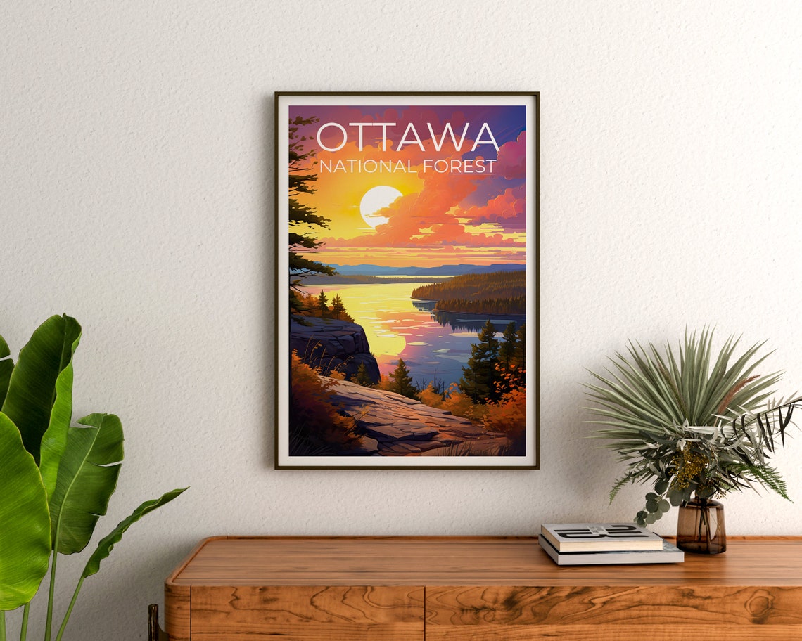 Ottawa National Forest Lake Sunset Cliff Overlook Golden View Poster - Image 3
