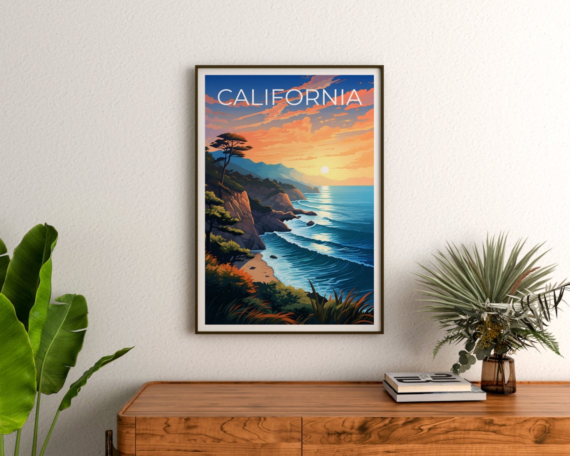 California Coast Sunset Cliffs Ocean Waves Golden Hour Poster - Image 3