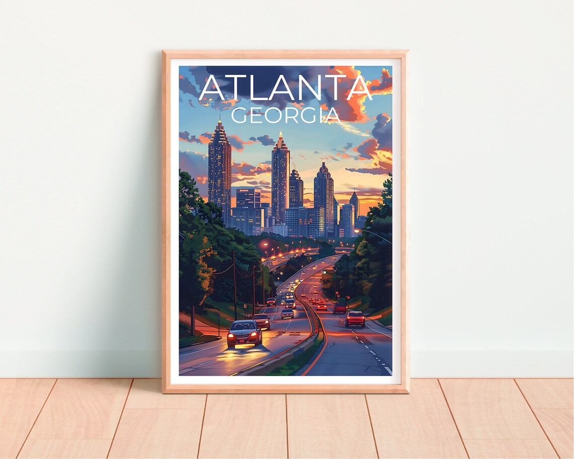 Atlanta Georgia Downtown Skyline Dusk City Lights Travel Poster - Image 4