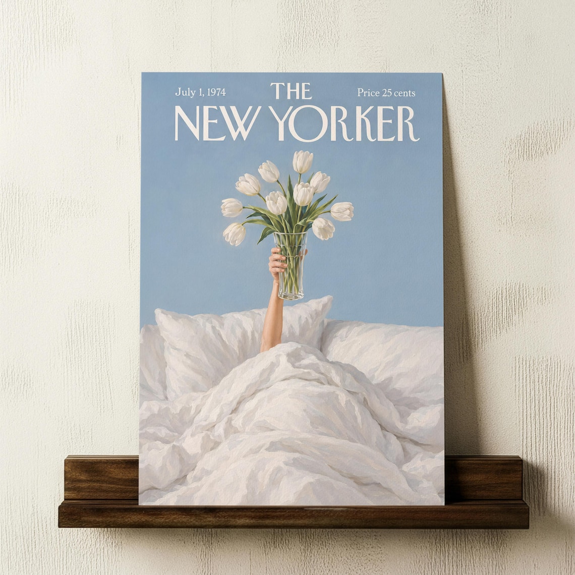 New York Wall Art White Tulips In Bed Print Blue Floral Magazine Cover Poster Cozy Bedroom Decor - Image 4